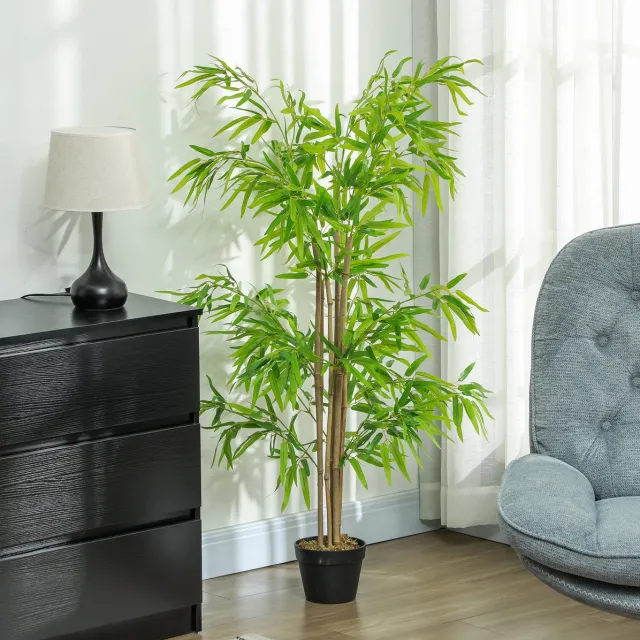 MODENUIT Kunstplant Bamboe – 150 Cm Hoog – Kunststof – Groen – Met Pot – Voor Binnen En Buiten – 644 Bladeren
