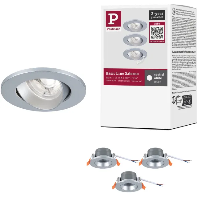 Paulmann LED-inbouwlamp Salerno 4000K 67 mm 3x204lm 3x2,9W Chroom mat