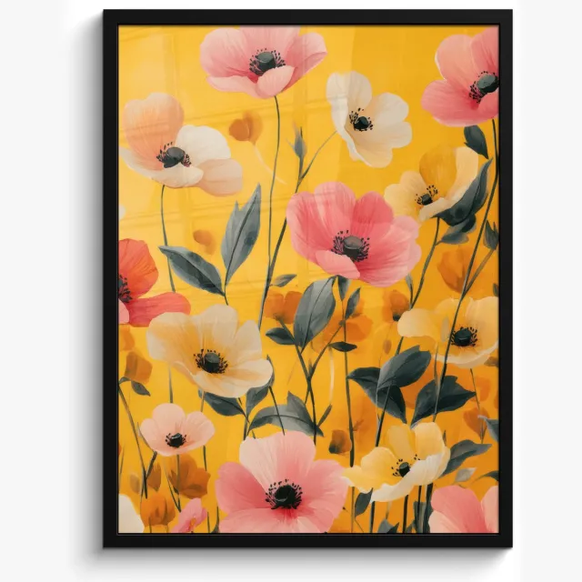 FrameYourWall Poster in lijst - Fotolijst 50x70 cm - Posters - Bloemen - Veld - Geel - Posterlijst zwart - Decoratie - Wanddecoratie woonkamer - Muurdecoratie slaapkamer
