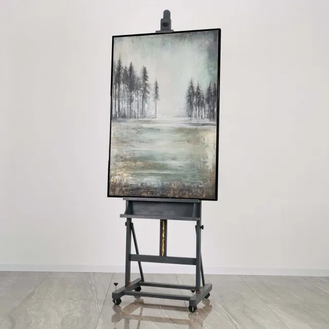 YS Canvas schilderij 120x80 cm handgeschilderd helend woud natuur rustgevend – YS-Art Gallery – Rustgevende wanddecoratie voor woonkamer – Modern schilderij voor slaapkamer Black