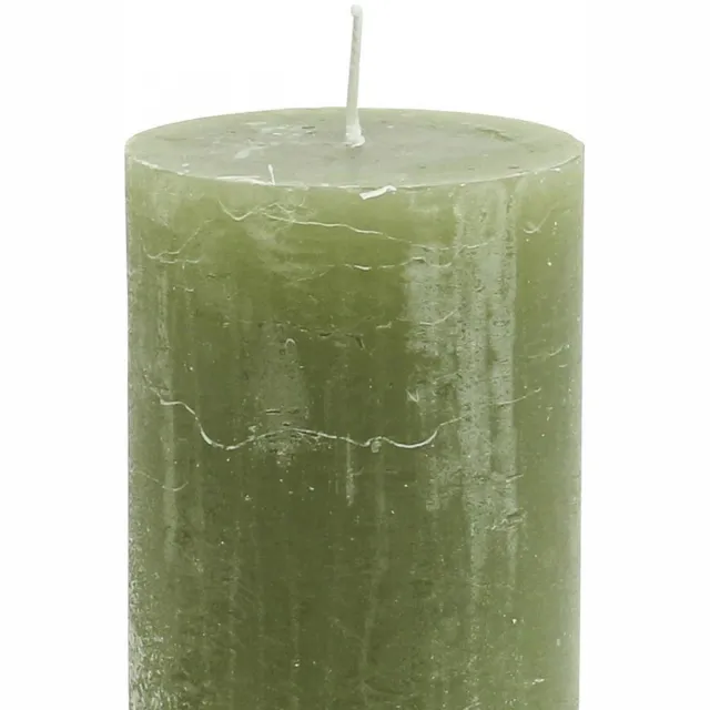 Viana Olijfgroene pilaarkaarsen in effen kleur, 60×100 mm, set van 4, landel Groente