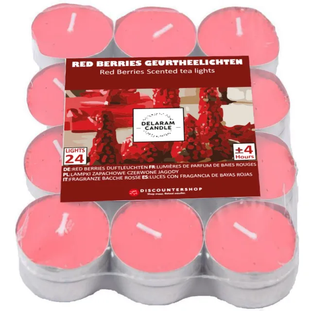 Delaram Theelichten met 4 Branduren - Waxinelichtjes - Geurtheelichten -theelichten - 24 Theelichten met Geur - Red Berries geur theelichten zie afbeelding