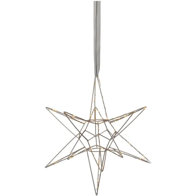 Star Trading Hangende 3D metalen ster 'Lizzy', 60 warmwitte LED's, meerpuntig, zilver, Ø 47cm