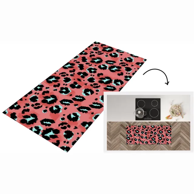 KitchenYeah Keukenloper - Loper keuken - Panterprint - Roze - Blauw - Patroon - Keukenloper vinyl Multicolor