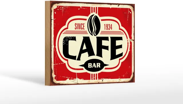Femer Holzschild Retro 18x12cm Cafe bar Kaffee since 1934 Beige