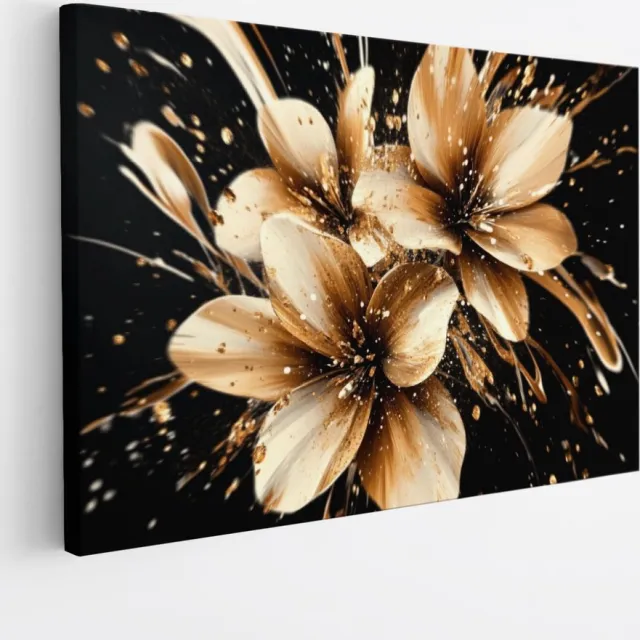 Saammp Canvas Schilderij - Vintage - beige bloemen - Natuur - Abstract - 60x40 - Foto op canvas - Wanddecoratie - Muurdecoratie Woonkamer - Woonkamer Decoratie Multicolor