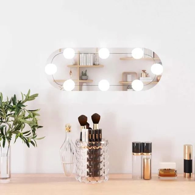 vidaXL Wandspiegel met LED's ovaal 15x40 cm glas Zilver