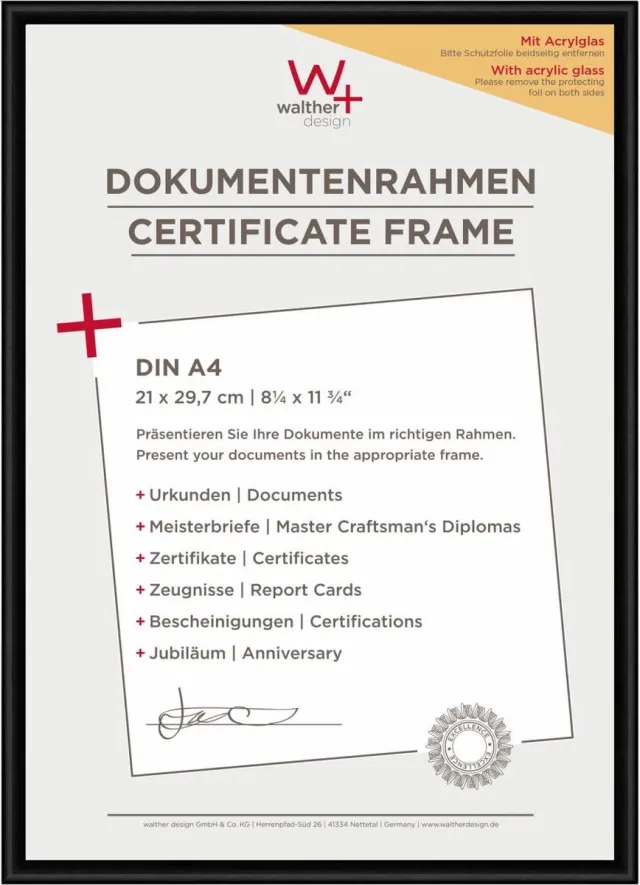 Walther New Lifestyle - Kunststof lijst - Fotoformaat 21x29,7 cm (DIN A4) - Kunstglas - Zwart