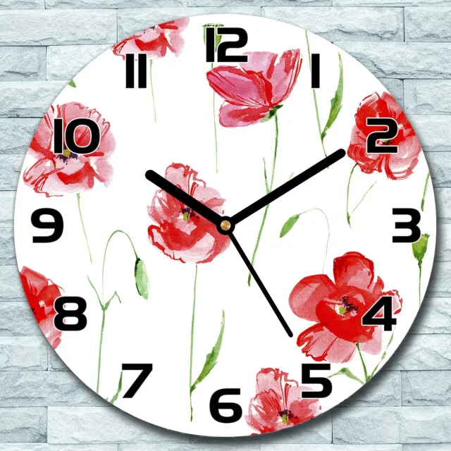 Coloray Wandklok - Rode klaprozen Glazen Wandklok - 30fi cm - Rood Wandklok - Wandklok Ronde - Wandklok Modern - Wandklok Keuken - Stille Wandklok Rood - Rode klaprozen - Zwarte Handen