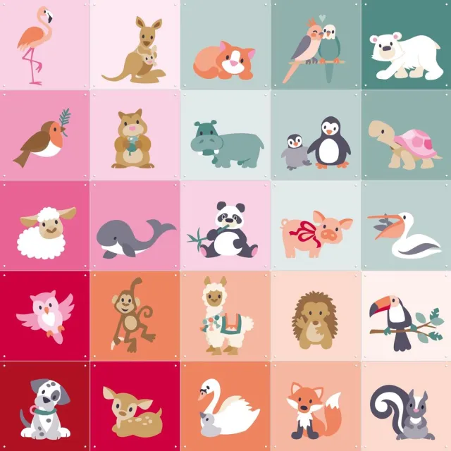 IXXI Cute Animals Collagebox, Eline Pellinkhof - 100 x 100 cm - Grote wanddecoratie en posters - Decoratieve kunsten, Kleurrijk, Pop art Wit / Groen / Oranje / Grijs / Bruin / Zwart / Blauw / Roze / Rood / Beige