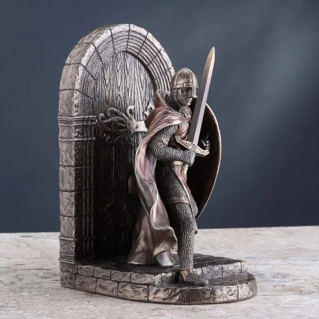Veronese Design Beeld/figuur - Maltese Kruisvaarder met Zwaard en Schild Boekensteun - (hxbxd) ca. 20cm x 12,5cm x 12cm bronskleurig
