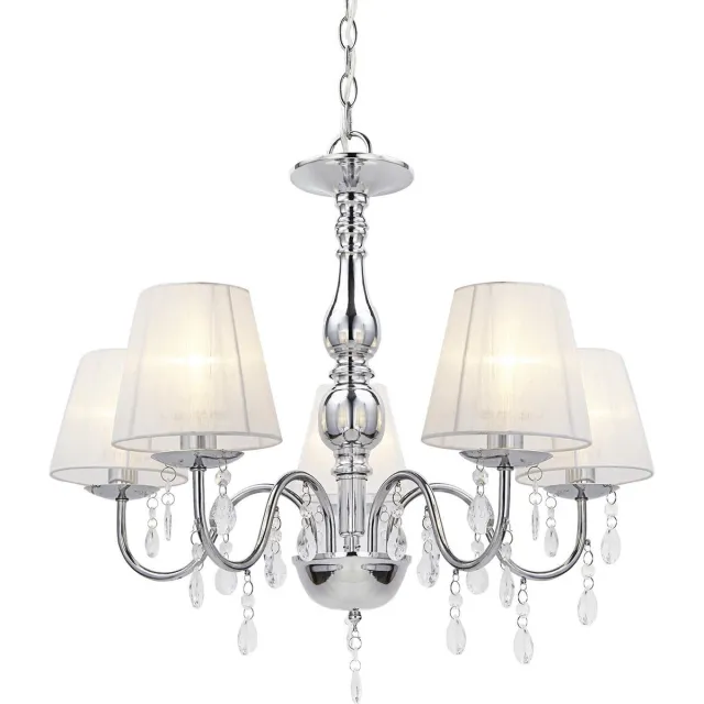 lux.pro [lux.pro]® Kroonluchter 5 - armig - Isabelle - chroom, wit chroom en wit