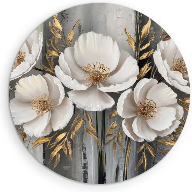 Saammp Forex Muurcirkel - Abstracte bloemen met goud - Ø 60 - Wandcirkel - Wanddecoratie Cirkel - Muurdecoratie Woonkamer - Kantoor Decoratie