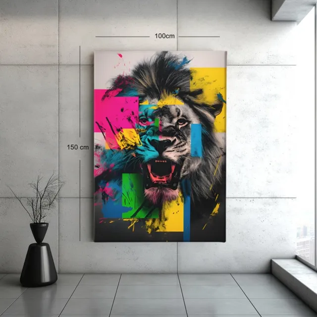 Trendex Global Canvas Schilderij Leeuw - Dieren - Kleurrijk - Portret - 150x100x2 cm