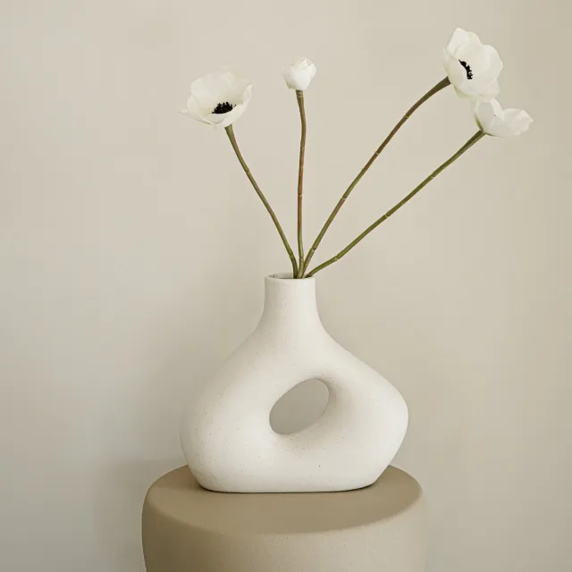 Indore Home Vaas Alberti - Bloemenvaas - Woonkamer decoratie - Vaas Wit - Holle Vaas - Donutvaas