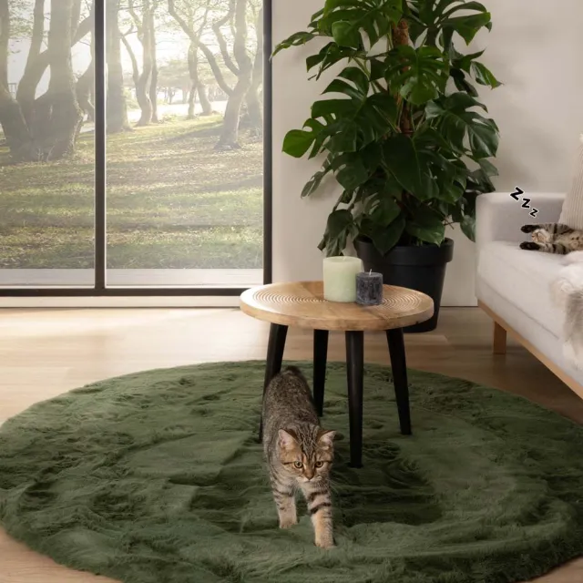Tapeso Rond hoogpolig vloerkleed - Comfy Plus olijfgroen 160