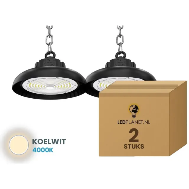 Tsong UFO Lamp - LED High Bay 100W - 18.000 lm - Koelwit 4000K - 2 stuks - Instelbaar 60/80/100W - 0-10V Dimbaar - IP65 - Hal, Werkplaats- & Garageverlichting - 5 jaar garantie