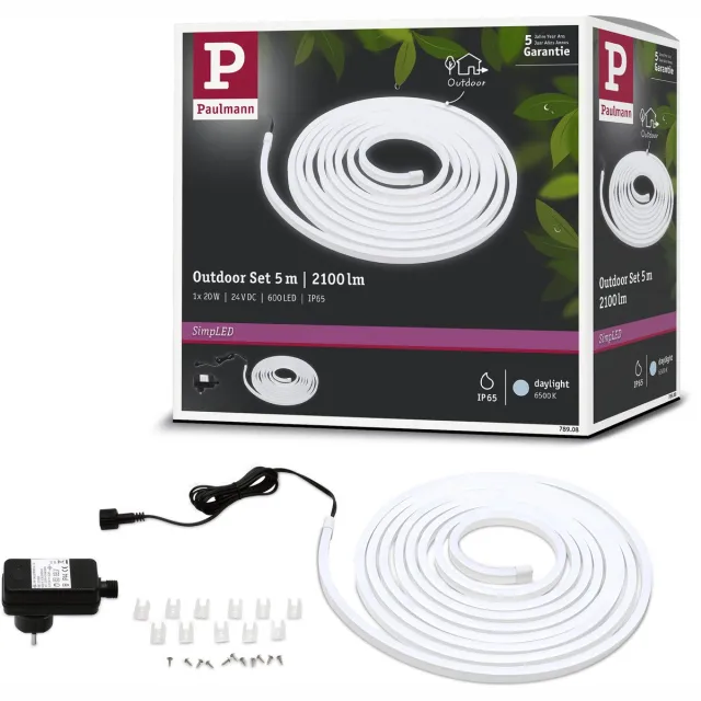 Paulmann SimPLED Outdoor LED Strip 5 Meter Daglicht - Plug & Play Set - 20W - 24V - Wit - Kunststof