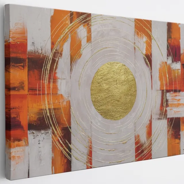 Saammp Canvas Schilderij - Goude cirkel - oranje - Abstract - 45x30 - Foto op canvas - Wanddecoratie - Muurdecoratie Woonkamer - Slaapkamer decoratie - Canvas Print Multicolor