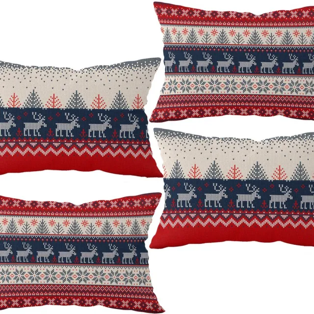 De Groen Home Velvet Kussenhoes set van 4 - 30x50 - Kerst rendieren - Aan beide zijdig bedrukt Rood