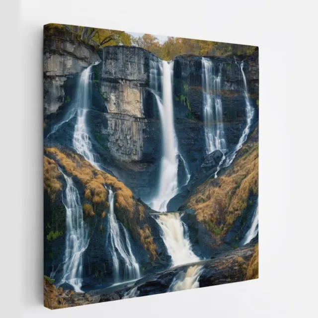 Saammp Canvas Schilderij - Kleine Waterval - Natuur - Landschap - 60x60 - Foto op canvas - Wanddecoratie - Muurdecoratie Woonkamer - Slaapkamer decoratie - Canvas Print Multicolor