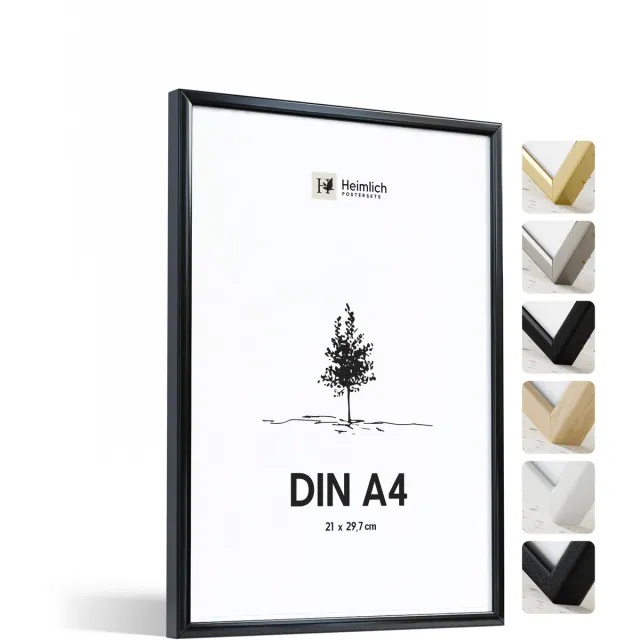 Heimlich Fotolijst A4 (21x29,7 cm) - Metaal Zwart - Staand en Wandhangend - Onbreekbaar Kunststof Glas