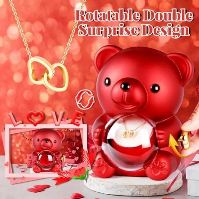 Karma Teddybeer met eeuwige roos en hartketting - Romantisch cadeau Rood