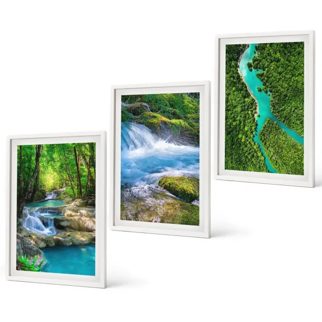 Coloray 3-Delige Schilderij Set - Groene Bossen En Kristalhelder Rivierwater - 40 x 60 - Decoratieve Muurdecoratie - Slaapkamer - Moderne Wanddecoratie Witte lijst