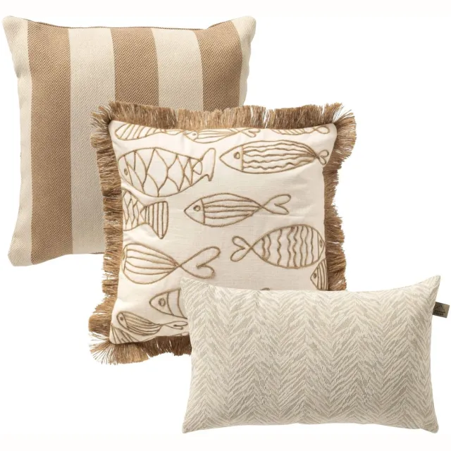 Dutch Decor KUSSENSET - 3-delig - Dune Catch - 45x45 cm, 30x50 cm - inclusief binnenkussens - beige, wit - Met Ritssluiting – Decoratie set sierussens - Comfortabele kussentjes voor op de Bank