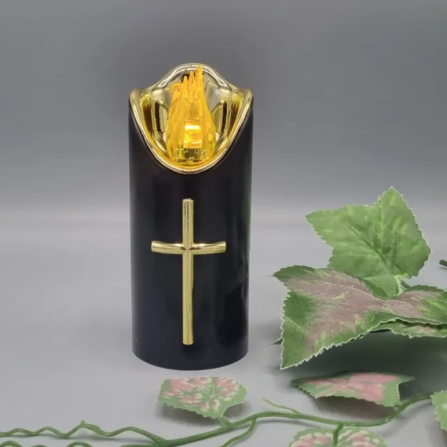 Cortina Led kaars - Rico - Zwart - Goud - Kruis - 125 mm - 1200 branduren - Inclusief batterij - Flikkerend led - Grafkaars - Graflicht