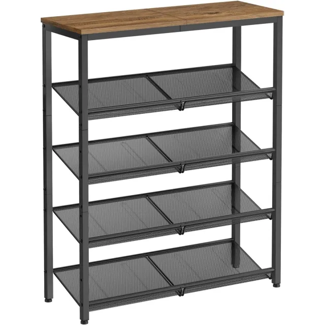 Hoppa! Schoenenrek - Honingbruin, Zwarte Inkt - Spaanplaat, Staal - 30 x 75 x 93 cm (B x D x H)