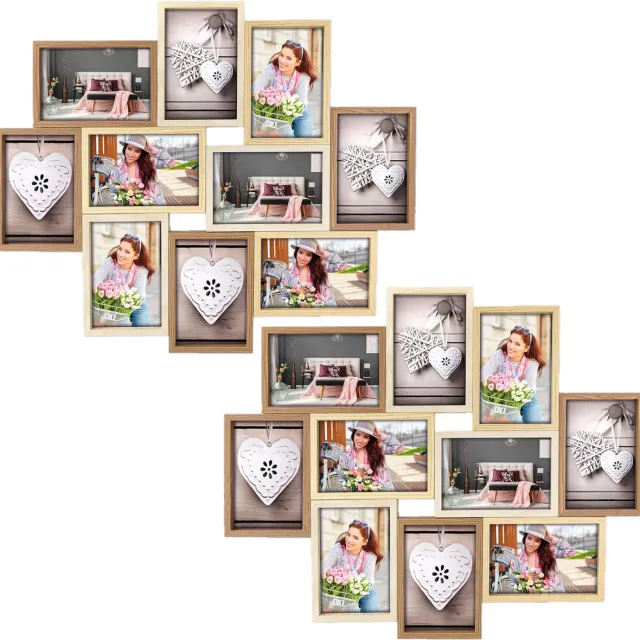 Zep Fotolijst - 2x stuks - houten frame - naturel en wit - 47 x 56 x 3 cm - woondecoraties - accessoires Bruin