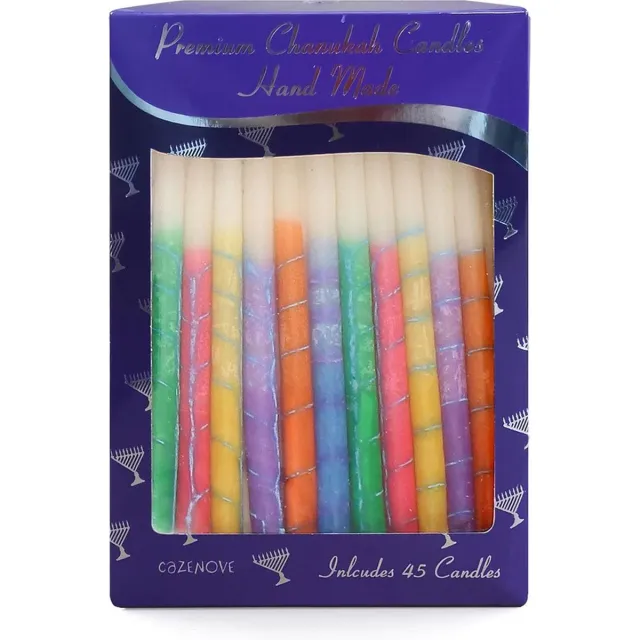 Cazenove Premium Hanukkah Candles, Decorated Multicolour, 45 Pack, 14cm