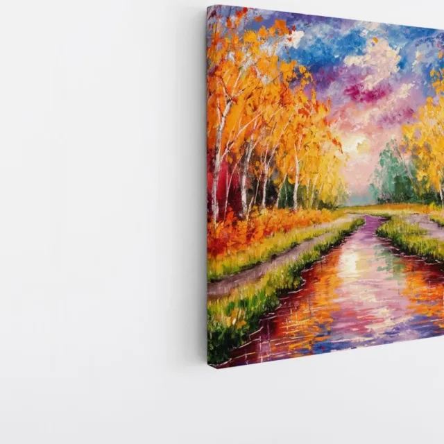 Saammp Canvas Schilderij - Kleurrijke bomen naast een rivier - Natuur - 60x60 - Foto op canvas - Wanddecoratie - Muurdecoratie Woonkamer - Slaapkamer decoratie - Canvas Print Multicolor