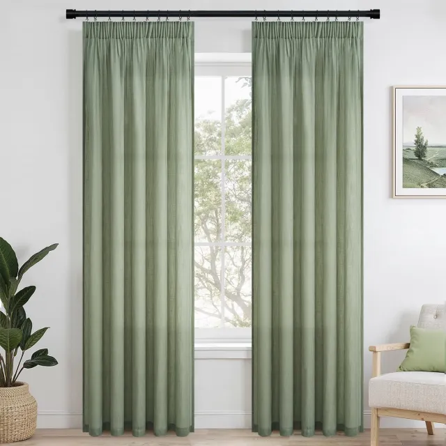 Ibenzoa Elegante saliegroene linnenlook gordijnen set voor sfeervolle woonkamer grijs groen
