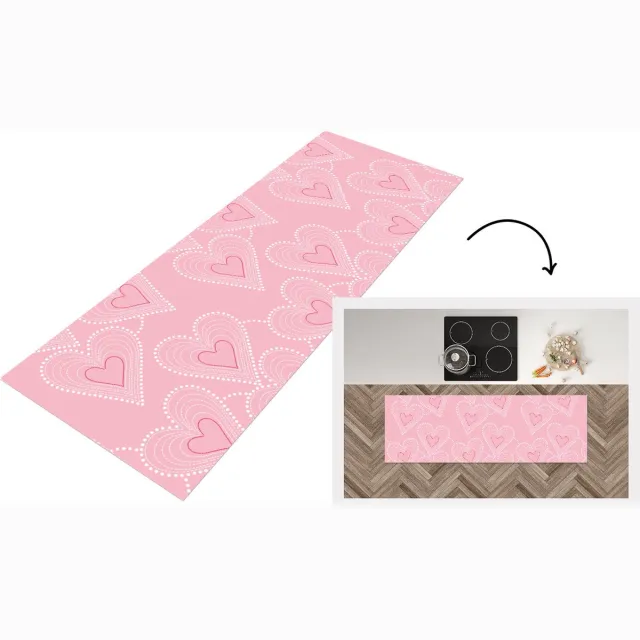 KitchenYeah Keukenloper - Loper keuken - Hartjes - Patronen - Roze - 150x50 cm - Keukenloper vinyl Multicolor