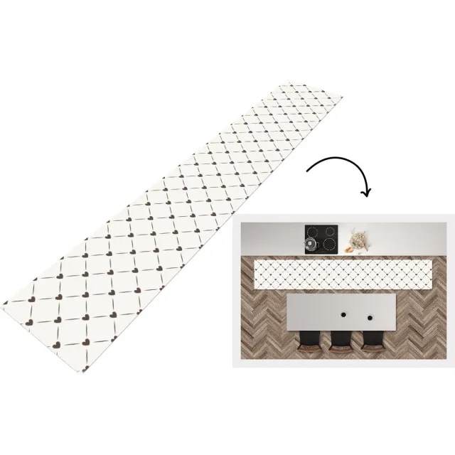 KitchenYeah Keukenloper - Keukenmat - Design - Geometrie - Patroon - Hart - 360x60 cm - Keuken vloerkleed Multicolor