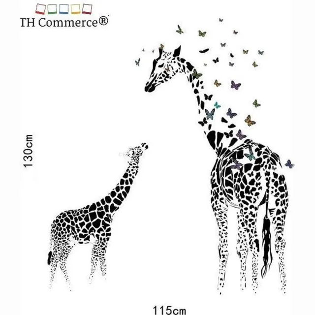 TH Commerce Giraffe Giraf met jong zwart wit - Muursticker Wanddecoratie Huiskamer Woonkamer TH Commerce 383