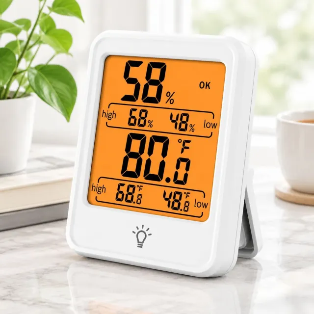 VHV Digitale thermo-hygrometer - thermometer binnen buiten - Digitale Wekker - Slaapkamer - met achtergrondverlichting en magneet, registreert min/max temp en vocht voor babykamer kantoor wijnkelder Wit