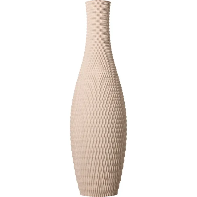 Slimprint Vaas ONYX, Beige, D14,9 x H50 cm, Decoratieve Vaas met Geometrisch Reliëf voor Pampas Pluimen, Gerecycled Biokunststof