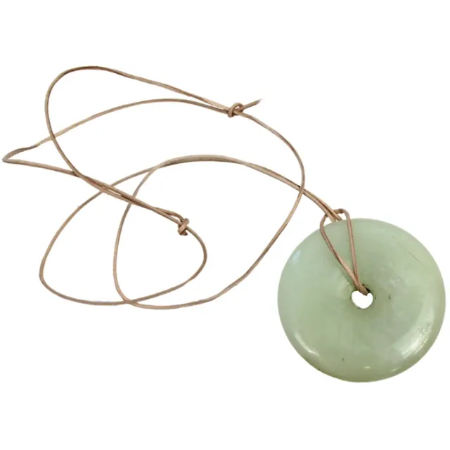 Ruben Robijn Jade Donut (5-6 cm) aan leren koord (natuur) Groen