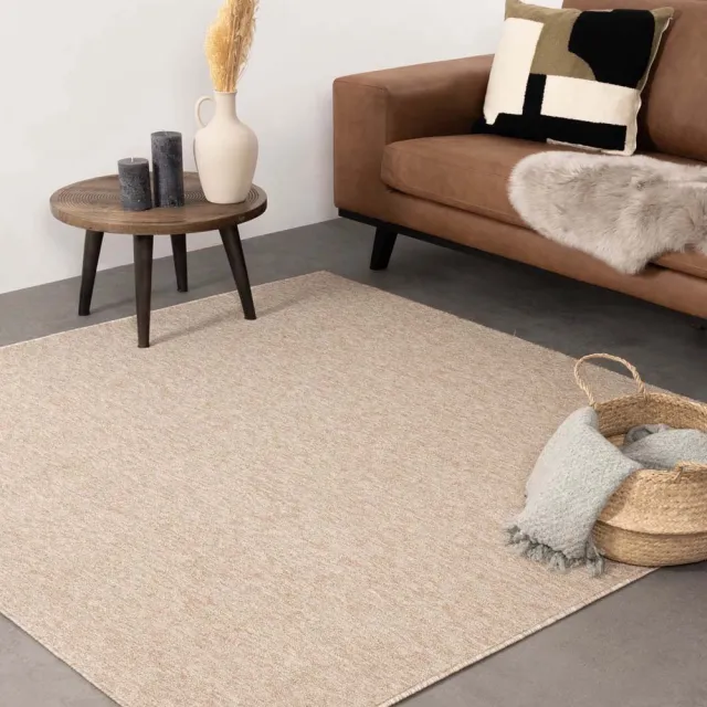 Tapeso Laagpolig vloerkleed vierkant - Lush beige