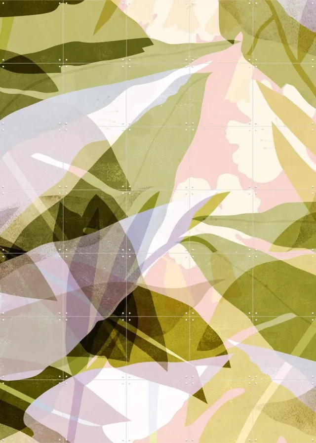 IXXI Leaves pastel, Lotte Dirks - 100 x 140 cm - Grote wanddecoratie en posters - Gemengde Technieken, Abstract, Kleurrijk, Aquarel, Illustraties Groen