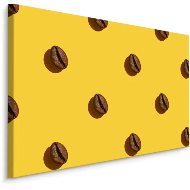 karo-art Schilderij - Koffiebonen op een Gele Achtergrond, Premium Print Multikleur
