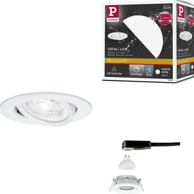 Paulmann LED-inbouwlamp Nova Plus GU10 Flat IP65 93 mm 4,9W 550lm 230V dimbaar 4000K Wit mat
