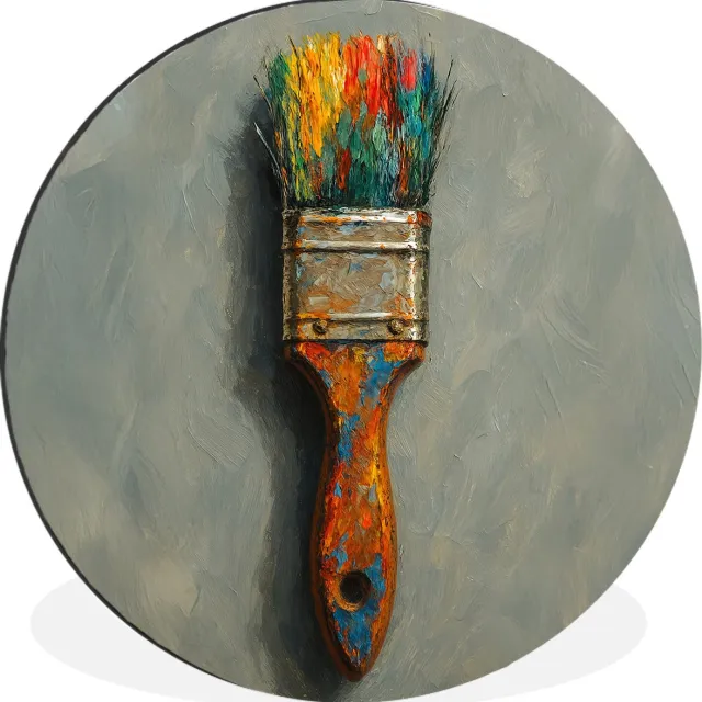 WallCircle Wandcirkel - Muurcirkel - Verf - Kwast - Schilderij - Aluminium - Dibond - 90x90 cm - Binnen en Buiten