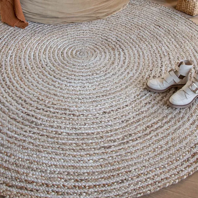 Boho&me Jute vloerkleed rond - Braided wit/naturel 120