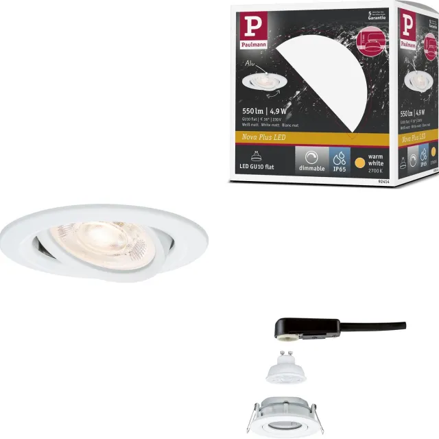 Paulmann LED-inbouwlamp Nova Plus GU10 Flat IP65 93 mm 4,9W 550lm 230V dimbaar 2700K Wit mat