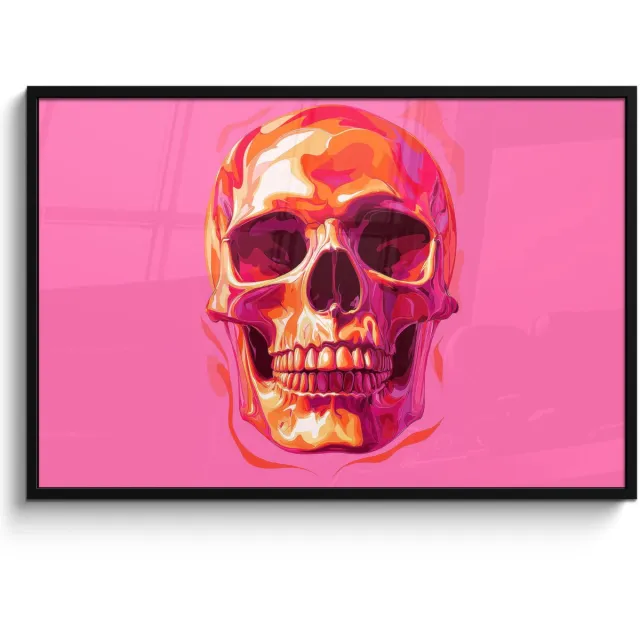 FrameYourWall Poster in lijst - Fotolijst 120x80 cm - Posters - Felroze - Tanden - Schedel - Posterlijst zwart - Decoratie - Wanddecoratie woonkamer - Muurdecoratie slaapkamer