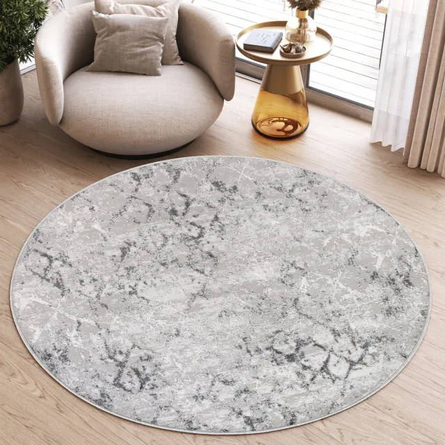 Tapiso Sky Rond Vloerkleed Hoogpolig Grijs Trellis Woonkamer Tapijt Maat- 160x160 Lichtgrijs Trellis